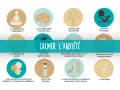 Illustration d'un anti-stress naturel puissant : respiration, nature, activité physique, écriture, fleurs de Bach, musique, et plus.