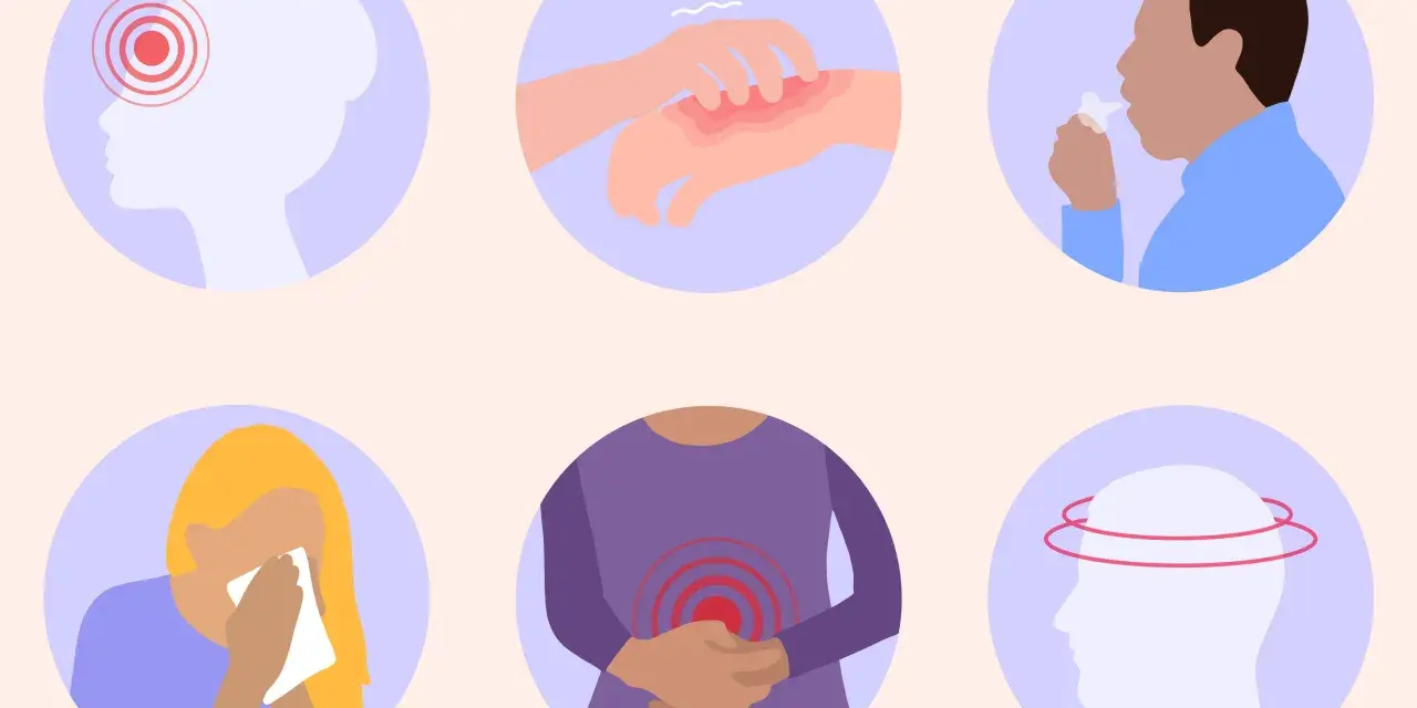 Symptômes d'une allergie : maux de tête, éruption cutanée, toux, éternuements, douleurs abdominales, vertiges. Peut-être une allergie au maquereau.