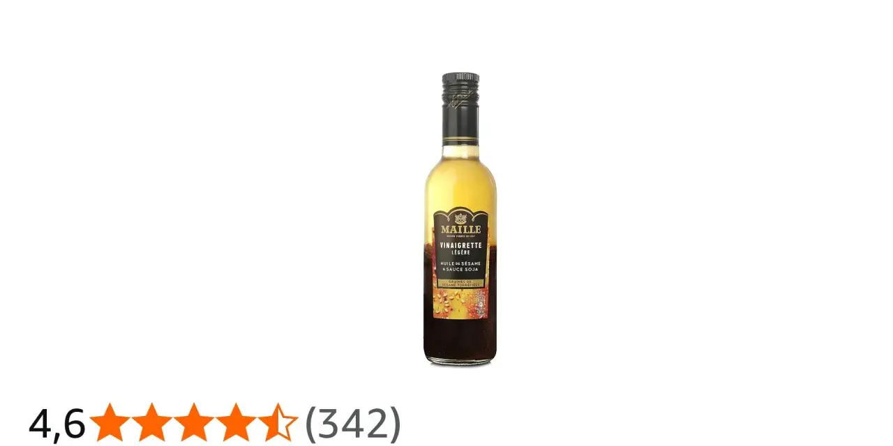 Bouteille de vinaigrette légère Maille à l'huile de sésame et sauce soja, parfaite pour une touche asiatique.