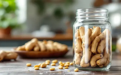 Racines d'ashwagandha dans un bocal en verre, rappelant le danger potentiel de surconsommation.