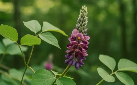 Fleur de kudzu, aux teintes violettes et roses, avec ses feuilles vertes. Une plante aux nombreux kudzu bienfaits.