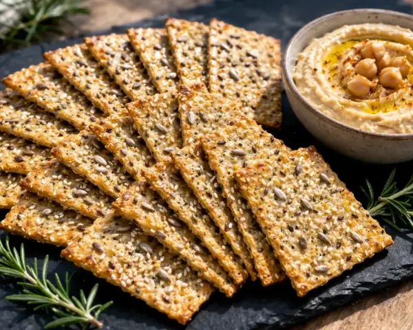 Craquez pour ces délicieux crackers maison aux graines, parfaits avec un houmous crémeux.