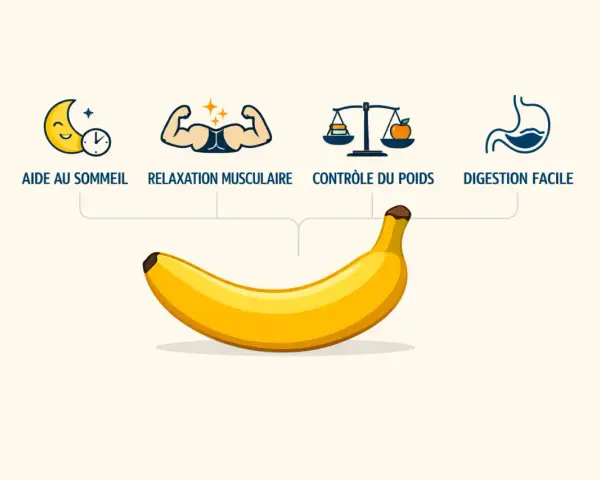 Une banane pour aider au sommeil, la relaxation musculaire, le contrôle du poids et une digestion facile. Manger une banane le soir, c'est bon pour vous !