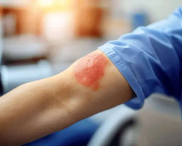 Éruption cutanée rouge et enflammée sur le bras, possiblement due à une allergie au blanc d'œuf.