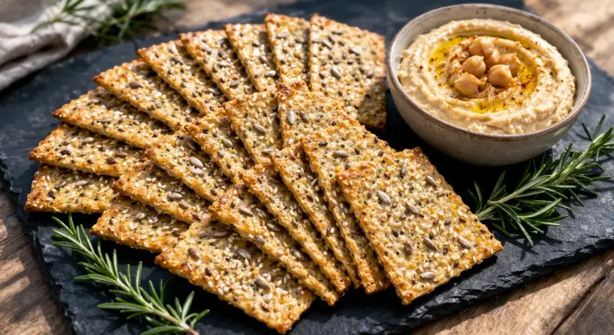 Craquez pour ces délicieux crackers maison aux graines, parfaits avec un houmous crémeux.