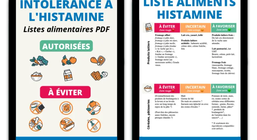 Listes d'aliments pour l'intolérance à l'histamine : à éviter, incertains et à favoriser. L'aubergine est absente, mais les fromages affinés sont à éviter.