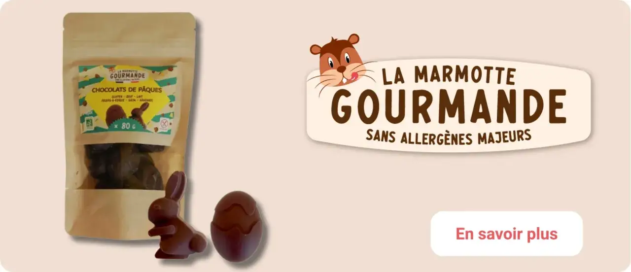 Chocolats de Pâques sans allergènes majeurs, parfaits pour les gourmands avec une allergie au chocolat. Lapin et œuf en chocolat.
