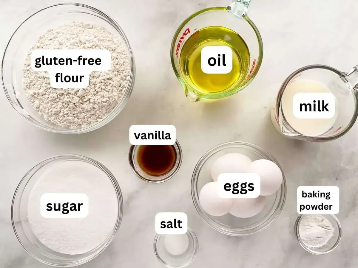 Ingr&eacute;dients pour un g&acirc;teau sans gluten : farine, sucre, &oelig;ufs, huile, lait, vanille, sel, levure chimique. Par quoi remplacer la farine dans un g&acirc;teau ? Essayez cette version !