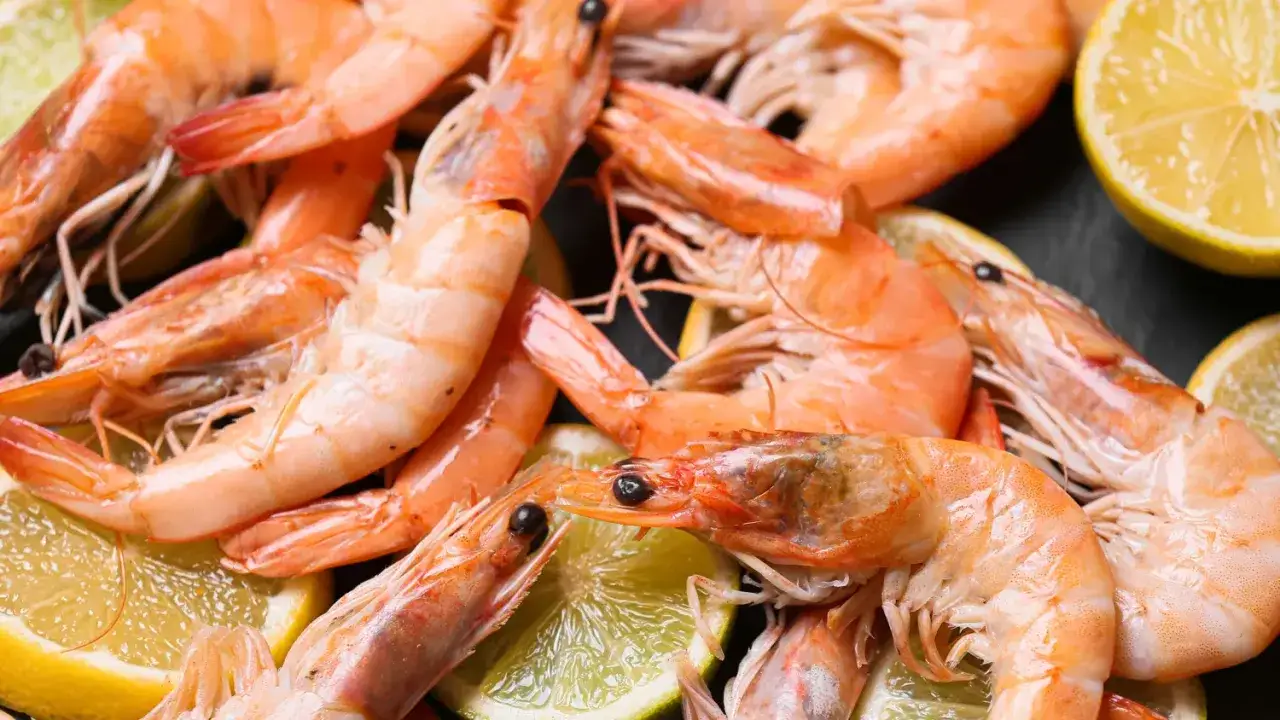 Un tas de crevettes crues avec des tranches de citron. La question est : peut-on manger des crevettes crues ?